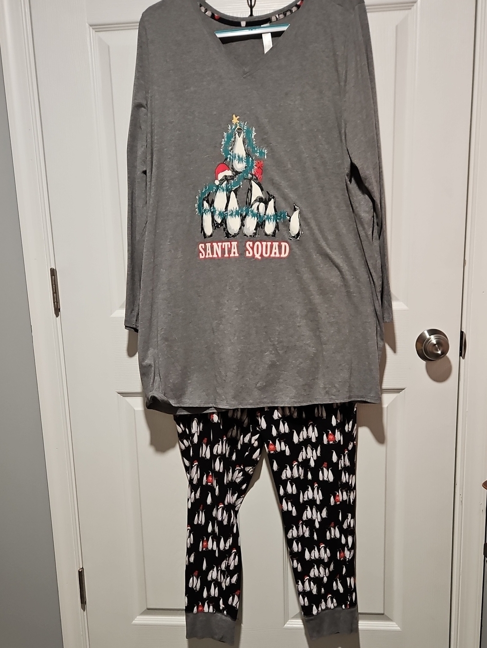 Cacique Grey and Black 'Santa Squad' Penguin Pajama Set